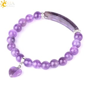 CSJA Purple Crystal Quartz Amethysts Bracelets Natural Round Beads Bangle Women's Hand Bracelet for Anxiety Real Gem Stone F561 1