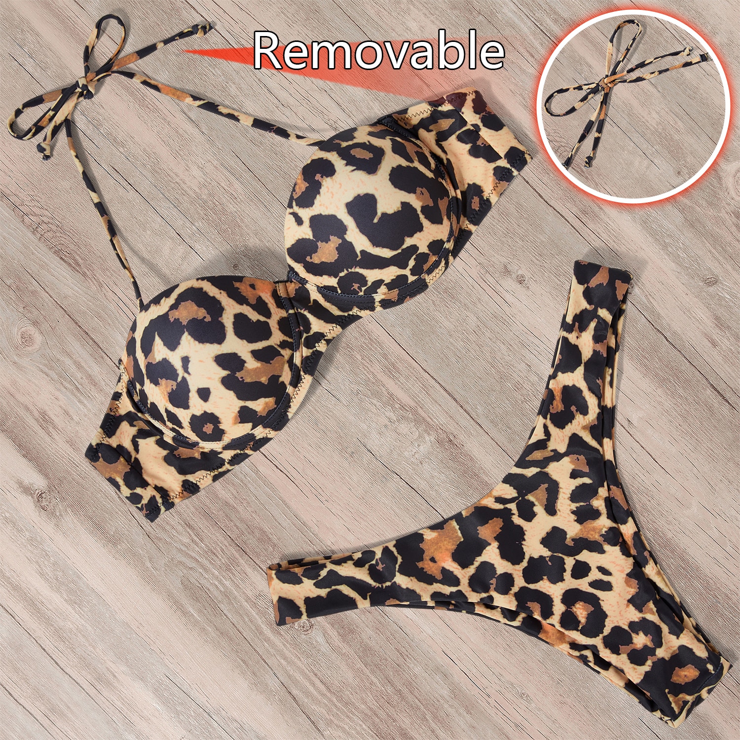 Women Bikini Set 2023 Leopard Color Block Swimwear Push Up One Shoulder Tie Up  Bra Bottom Swimwear High Cut Swimsuit Größe M Farbe MULTI