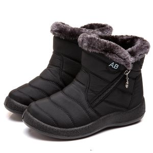 Rimocy Women’s Thick Plush Snow Boots Winter 2023 Waterproof Non-slip Platform Ankle Boots Women Warm Cotton Padded Shoes Botas – Black K05 1